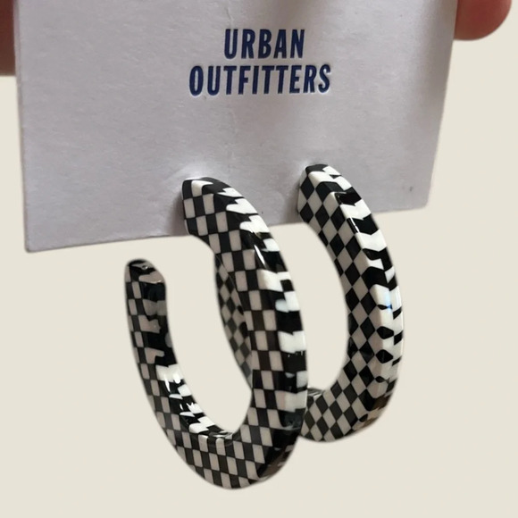NWT Urban Outfitters Checkered Hoop Earrings in Black | White - Picture 5 of 7